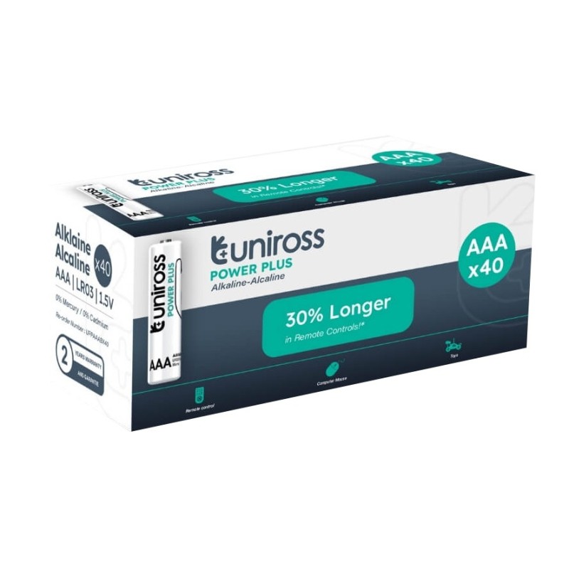 Uniross Alkaline AAA Power Plus - Box of 40 Pcs (New) — Buy in Cyprus with Fast Delivery
