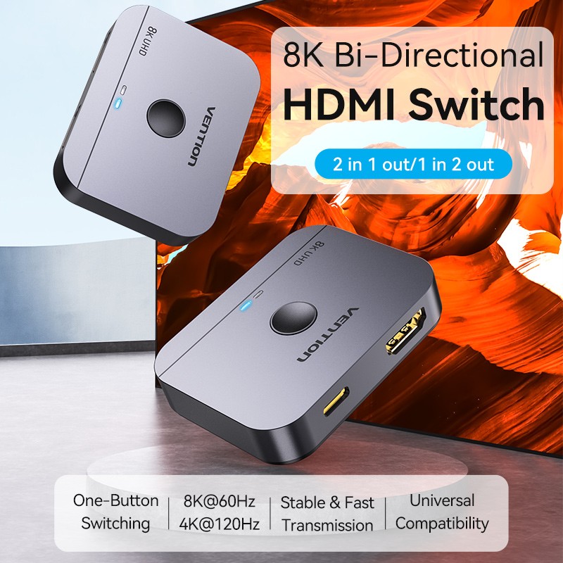 Vention HDMI Switch - AKPH0 - 2-Port 8K 2.1 Bi-Directional Metal — Buy in Cyprus with Fast Delivery