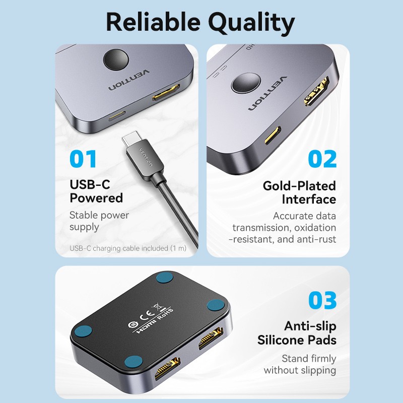 Vention HDMI Switch - AKPH0 - 2-Port 8K 2.1 Bi-Directional Metal — Buy in Cyprus with Fast Delivery