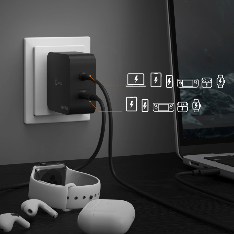 j5create Charger - JUP25102V - Wall Travel 102W GaN 2xUSB-C + USB-C Cable — Buy in Cyprus with Fast Delivery