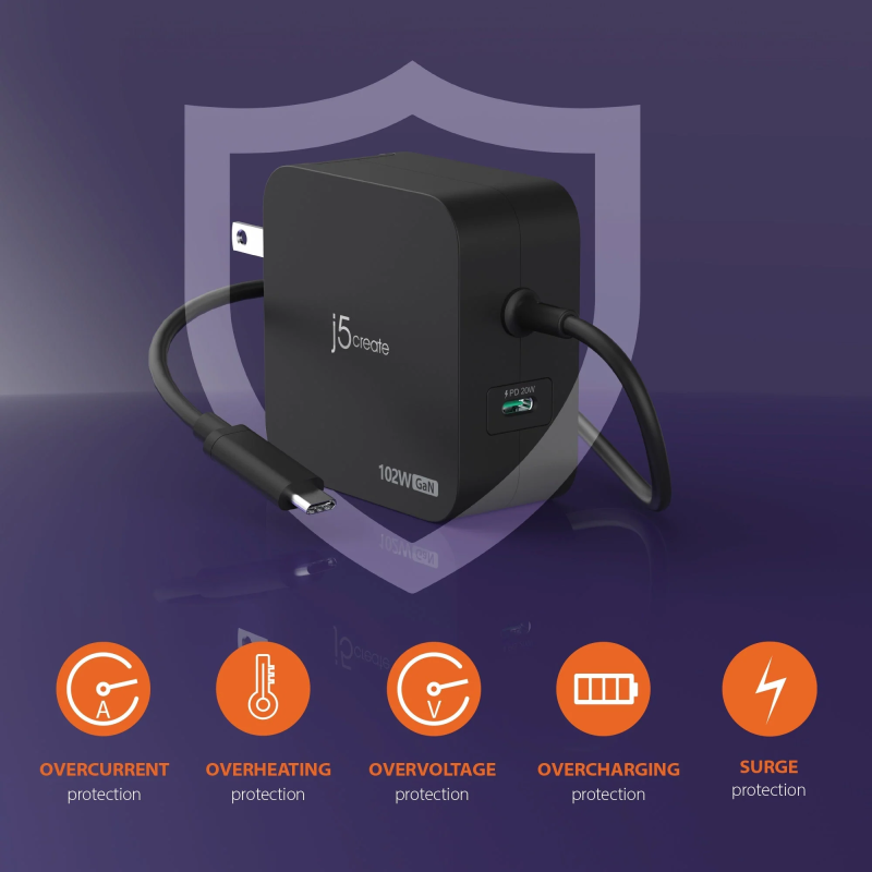 j5create Charger - JUP25102V - Wall Travel 102W GaN 2xUSB-C + USB-C Cable — Buy in Cyprus with Fast Delivery