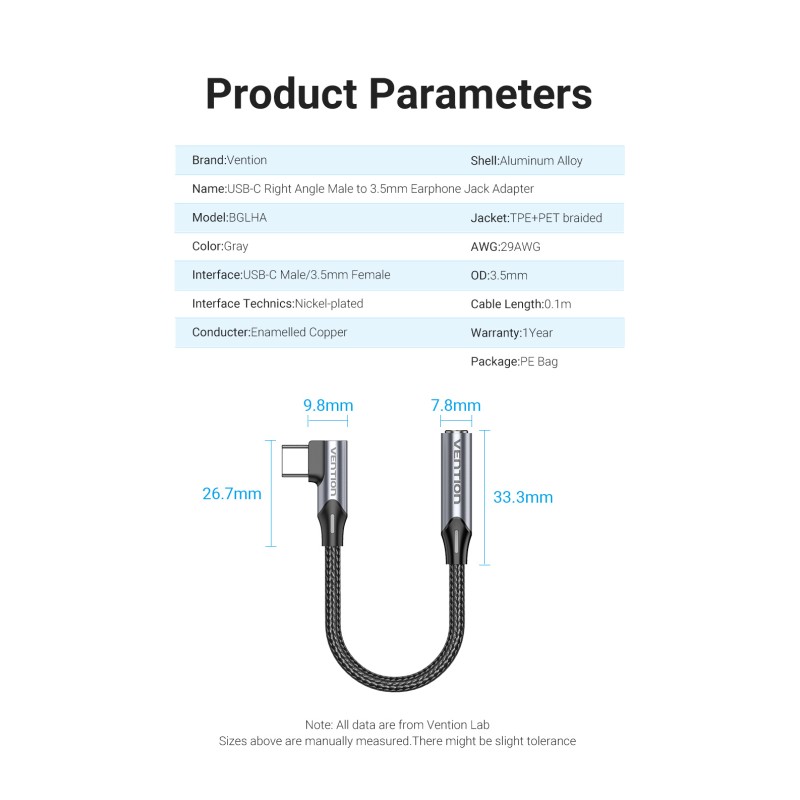 Vention Audio Converter - BGLHA - USB-C to 3.5mm Female RA Adaptor — Buy in Cyprus with Fast Delivery