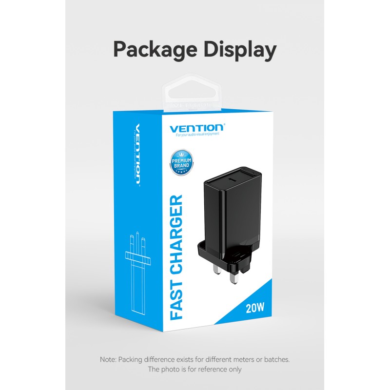 Vention Charger Wall - FADB0-UK - 20W 1xUSBC Black — Buy in Cyprus with Fast Delivery