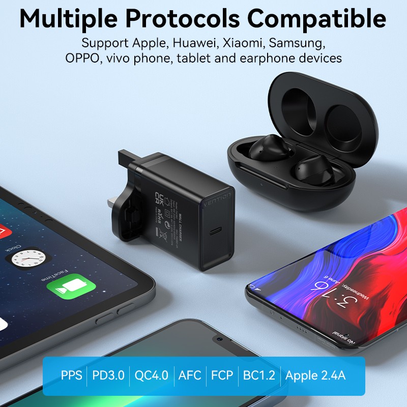 Vention Charger Wall - FADB0-UK - 20W 1xUSBC Black — Buy in Cyprus with Fast Delivery