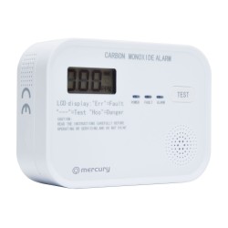 Mercury COD-218A Standalone Carbon Monoxide Alarm with LCD Display showing CO levels 350.139UK