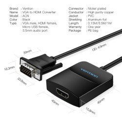 Vention Converter VGA+Audio to HDMI & USB Power - ACNBD - 0.5m — Buy in Cyprus with Fast Delivery