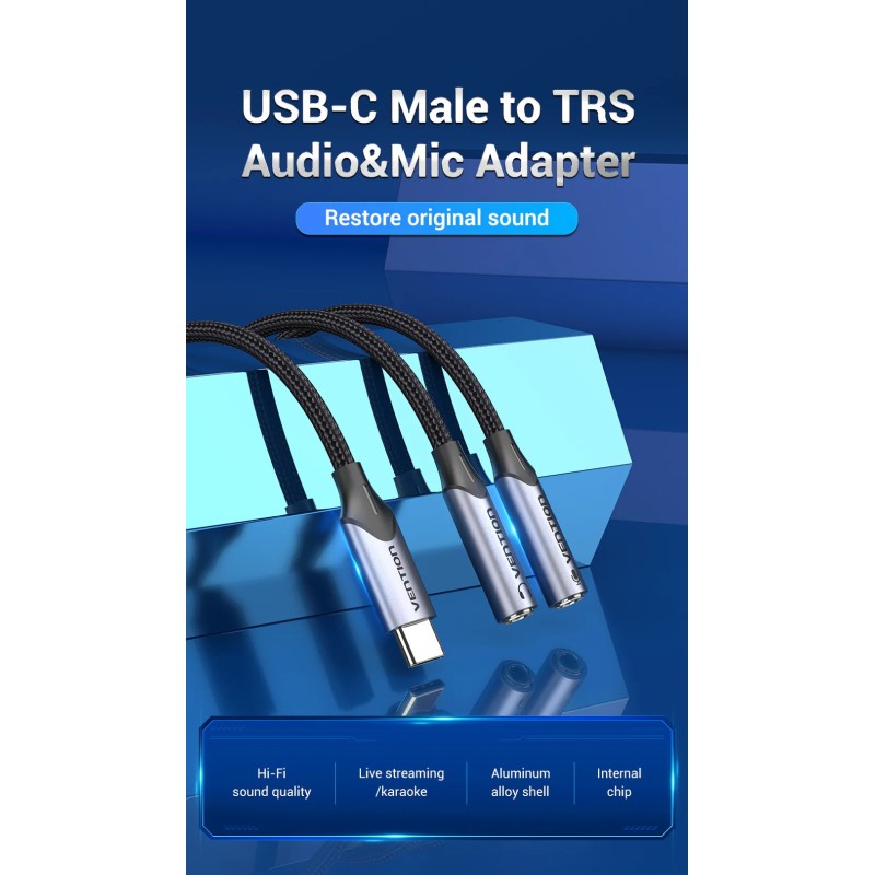 Vention USB-C to 2x3.5mm TRS Cable Adaptor - BGPHY - 0.3m — Buy in Cyprus with Fast Delivery