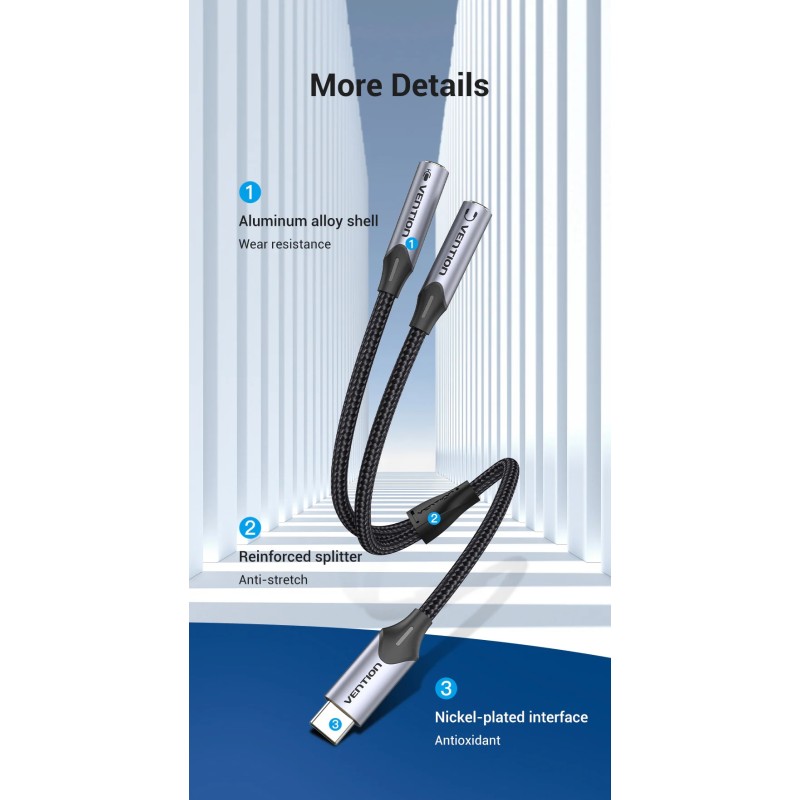 Vention USB-C to 2x3.5mm TRS Cable Adaptor - BGPHY - 0.3m — Buy in Cyprus with Fast Delivery