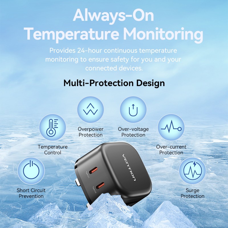 Vention Charger - FESB0-UK - Wall GaN 45W 2xUSBC Black — Buy in Cyprus with Fast Delivery