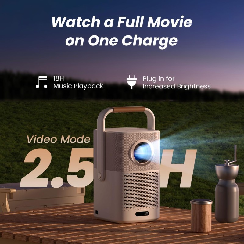 Yaber Portable Outdoor Projector - T2 Plus - Full HD, WiFi6, BT, 450 ANSI, JBL Sound, Smart TV, Auto Focus