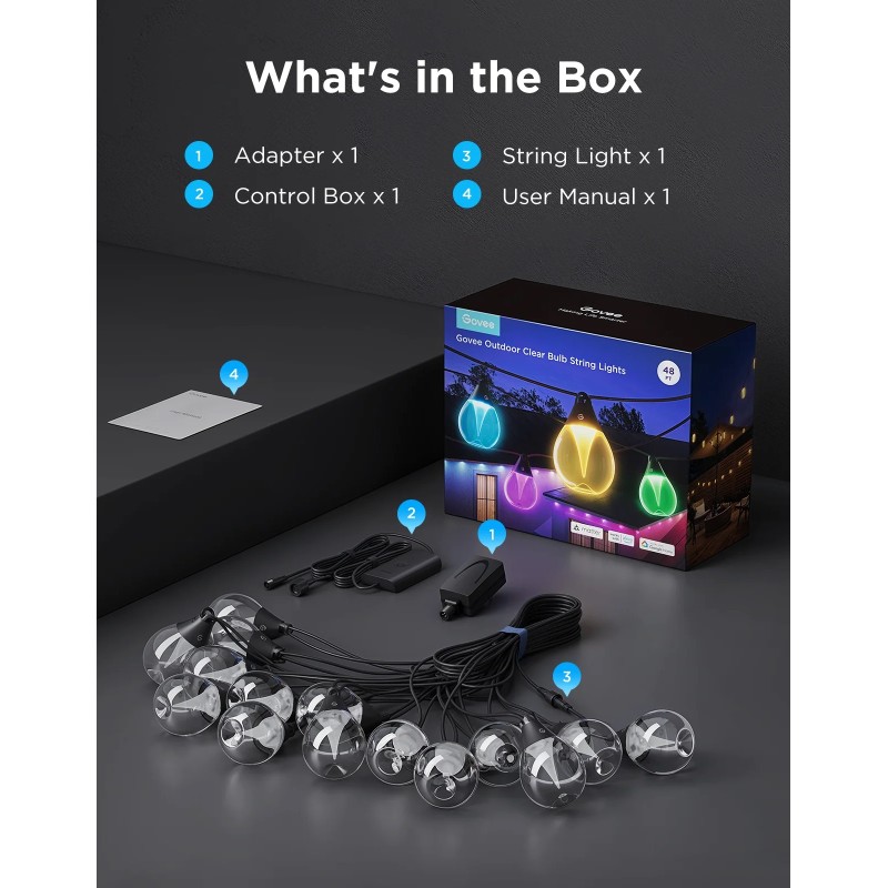 Govee Outdoor Smart String Lights - H7025CB1 - RGBICW — Buy in Cyprus with Fast Delivery