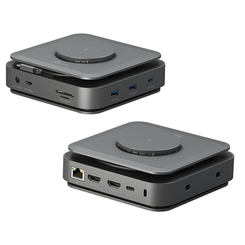 j5create Dock USB-C Dual Display 4K MST MacBookM3 HDMI RJ45 SD USB PD + Wireless Charger + 140W PSU UK JCD3199P