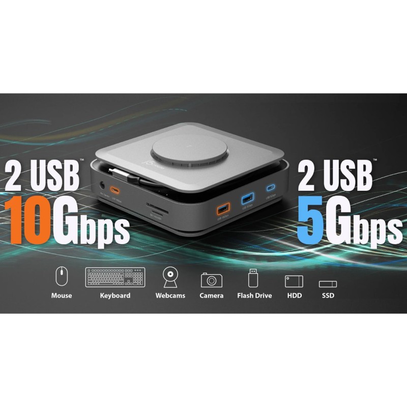 j5create Dock USB-C Dual Display 4K MST MacBookM3 HDMI RJ45 SD USB PD + Wireless Charger + 140W PSU UK JCD3199P