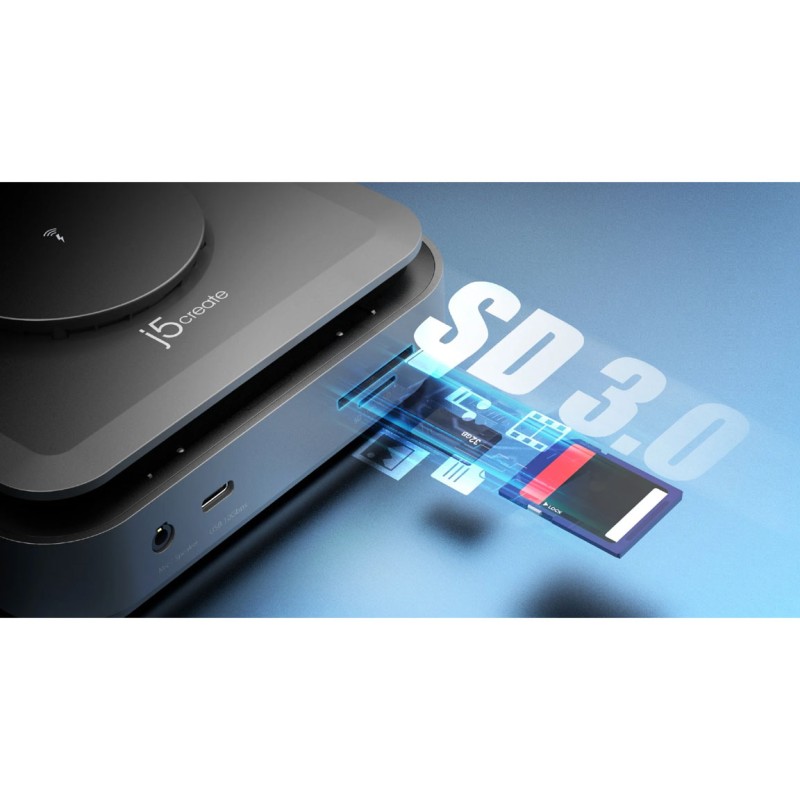 j5create Dock USB-C Dual Display 4K MST MacBookM3 HDMI RJ45 SD USB PD + Wireless Charger + 140W PSU UK JCD3199P