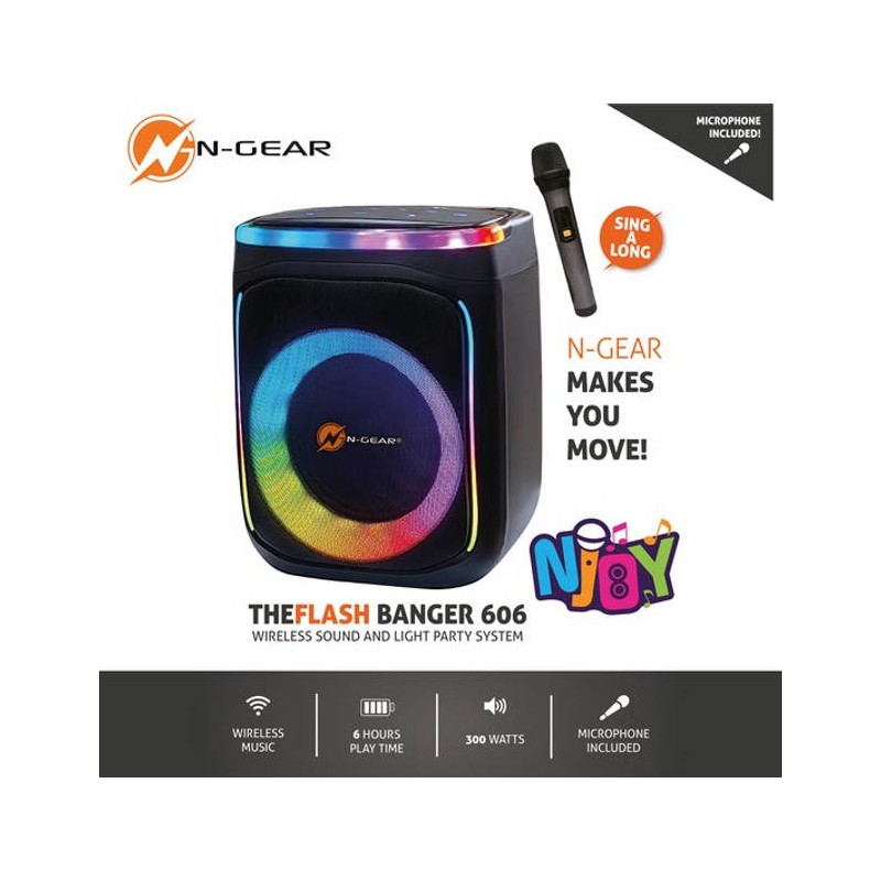 N-Gear FLASHBANGER Karaoke Speaker - 606 - BT USB with 1x Wireless Microphone — Buy in Cyprus with Fast Delivery