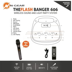 N-Gear FLASHBANGER Karaoke Speaker - 606 - BT USB with 1x Wireless Microphone — Buy in Cyprus with Fast Delivery