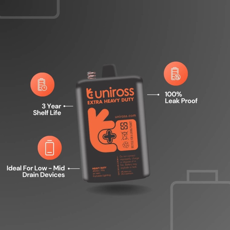 Uniross Zinc Carbon Battery - 4R25 - 6V, 1pc — Buy in Cyprus with Fast Delivery