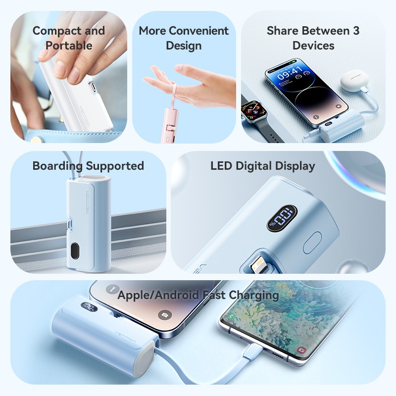 Vention Powerbank - FHRW0 - 4800mAh, 22.5W, Foldable, Lightning, White — Buy in Cyprus with Fast Delivery