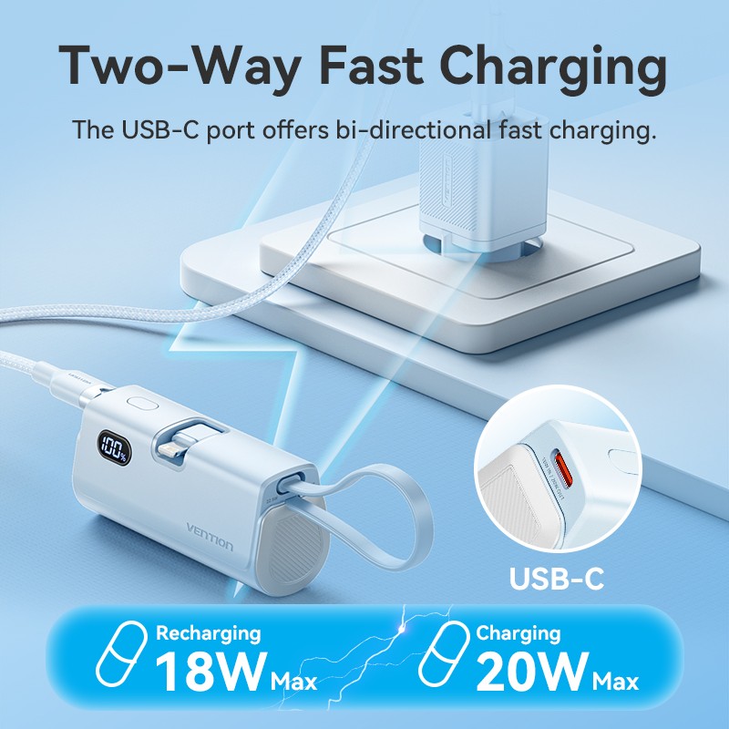 Vention Powerbank - FHRW0 - 4800mAh, 22.5W, Foldable, Lightning, White — Buy in Cyprus with Fast Delivery