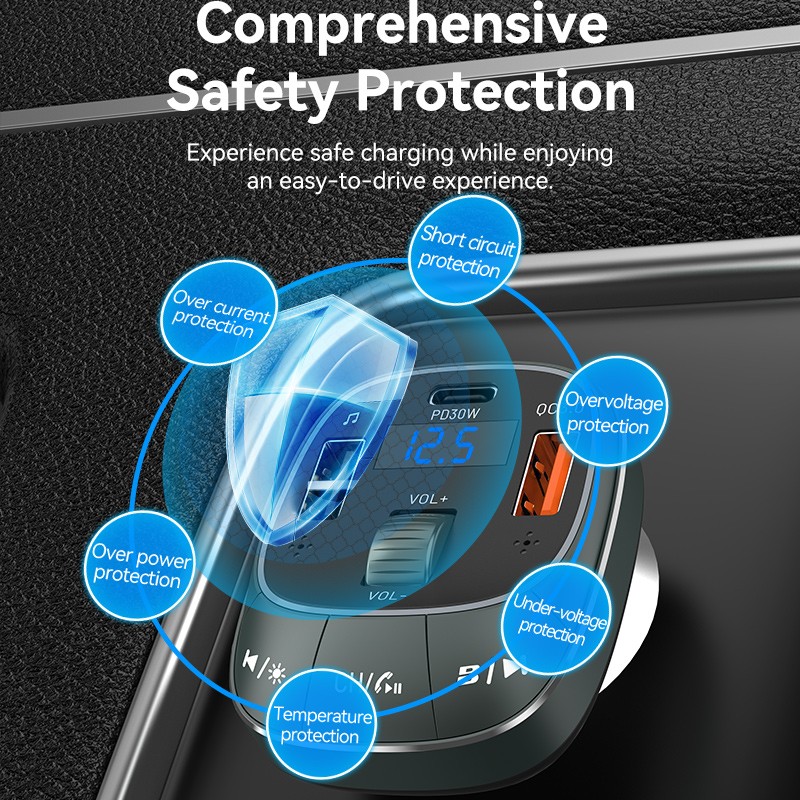 Vention Car FM Transmitter, USB Music Player & Charger - FFLB0 - 3xUSB 30W 18W 5W — Buy in Cyprus with Fast Delivery
