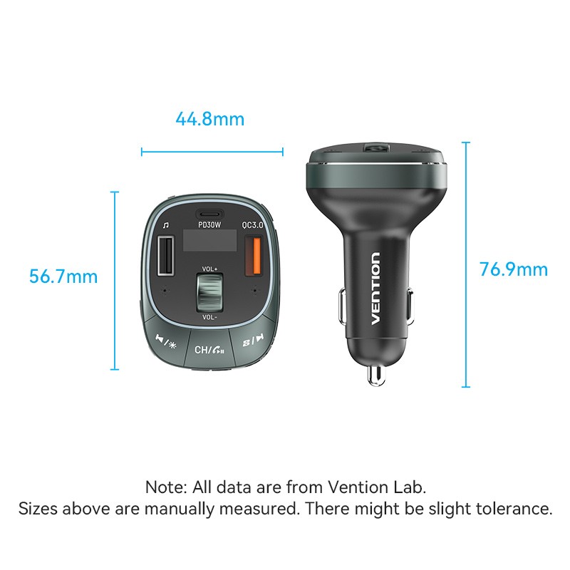 Vention Car FM Transmitter, USB Music Player & Charger - FFLB0 - 3xUSB 30W 18W 5W — Buy in Cyprus with Fast Delivery