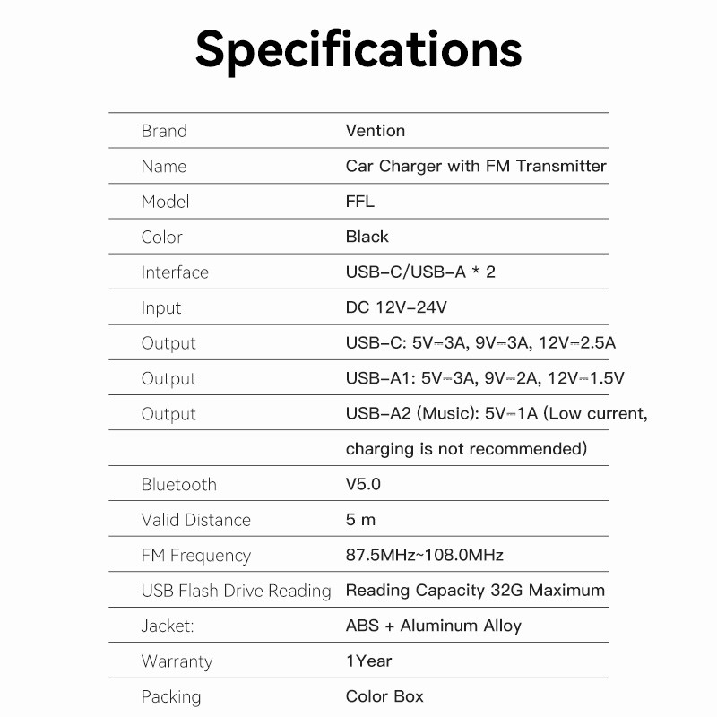 Vention Car FM Transmitter, USB Music Player & Charger - FFLB0 - 3xUSB 30W 18W 5W — Buy in Cyprus with Fast Delivery