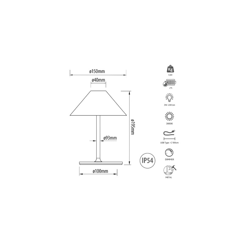 KELU MINI LIBERTY USB-C Rechargeable IP54 Aluminium Table Lamp - 240LM 4000mAh Black — Buy in Cyprus with Fast Delivery