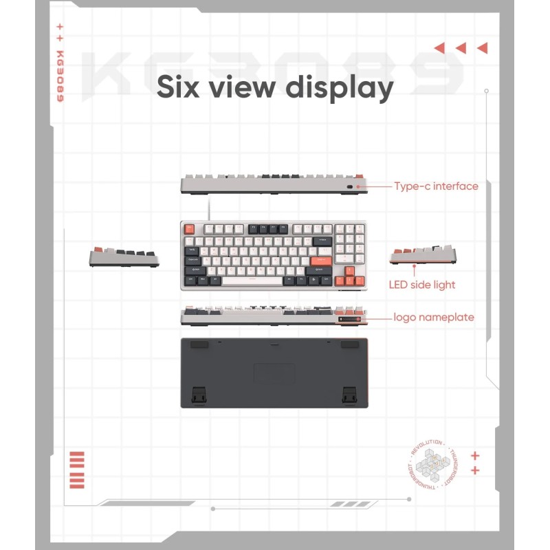 Thunderobot White Mechanical Gaming Keyboard 89 Red Switch Keys - KG3089 - White Mechanical Gaming Keyboard 89 Red Switch Keys