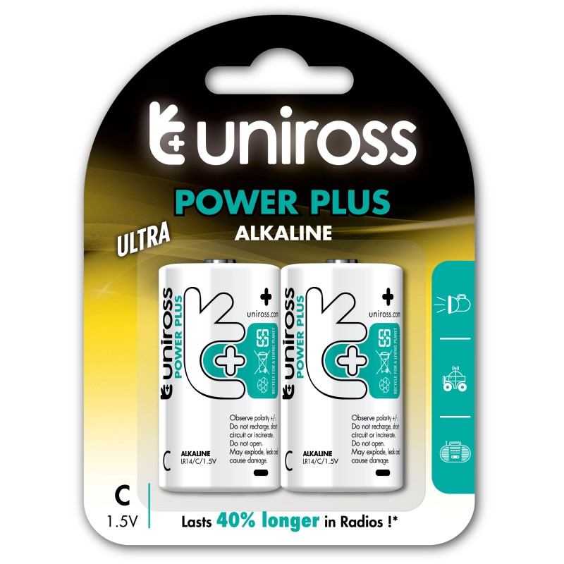 Uniross C Power Plus Alkaline Batteries - 2 Pcs — Buy in Cyprus with Fast Delivery