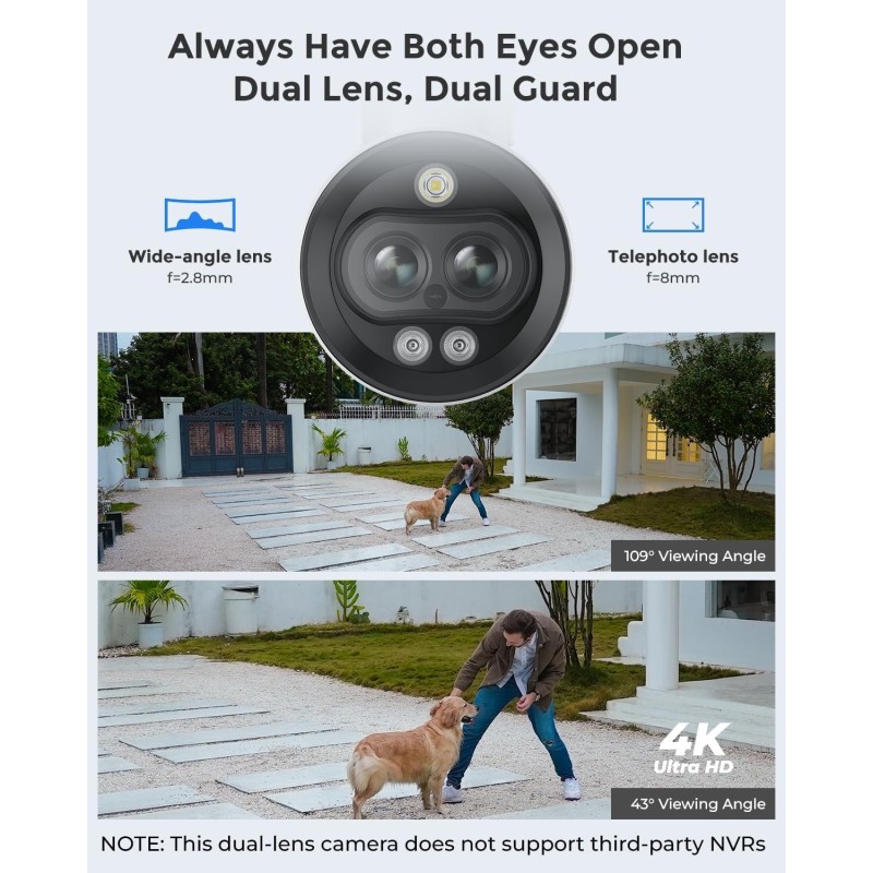 Reolink IP Bullet Spotlight Camera - RLC-81MA - (P330M) 8MP POE IP Bullet Spotlight Camera Dual Wide Angle & Telephoto Lens