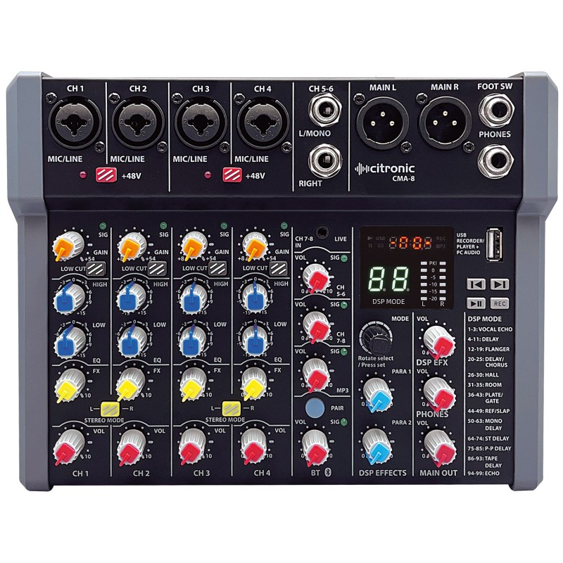 Citronic 6ch Mixer with DSP BT PC USB Play-Rec 170.864UK - CMA-8 - 6ch Mixer with DSP BT PC USB Play-Rec 170.864UK