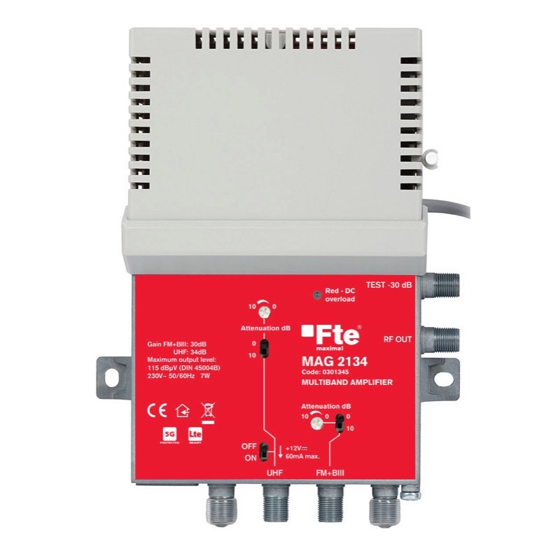 FTE Multiband Amplifier - MAG2134 - 1xUHF VHF FM 34dB Gain 115dB Max Output — Buy in Cyprus with Fast Delivery