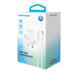 Vention Charger Wall GaN 20W - FEPW0 - 1xUSBC UK+Lightning Cable White — Buy in Cyprus with Fast Delivery