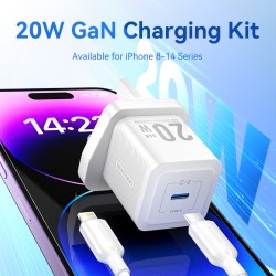 Vention Charger Wall GaN 20W - FEPW0 - 1xUSBC UK+Lightning Cable White — Buy in Cyprus with Fast Delivery