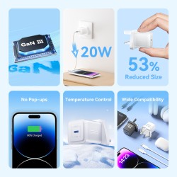 Vention Charger Wall GaN 20W - FEPW0 - 1xUSBC UK+Lightning Cable White — Buy in Cyprus with Fast Delivery