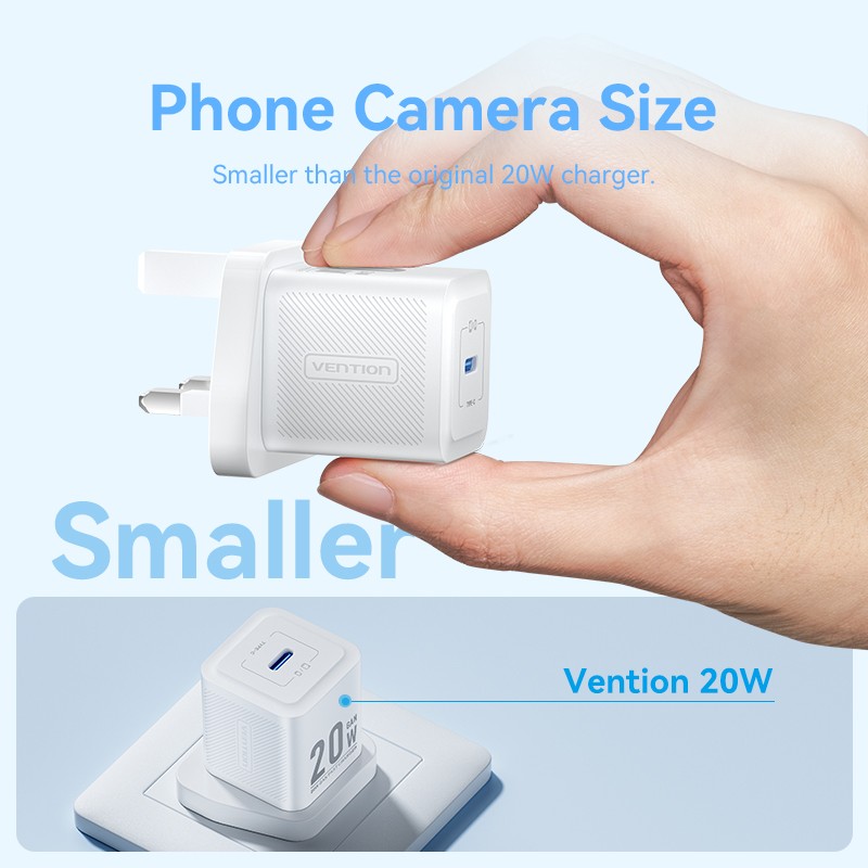 Vention Charger Wall GaN 20W - FEPW0 - 1xUSBC UK+Lightning Cable White — Buy in Cyprus with Fast Delivery