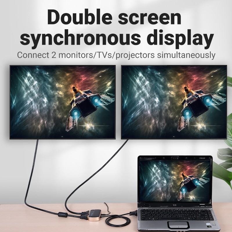 Vention VGA Splitter - DBABF - 2-Port with Power & VGA Cable 1.0m — Buy in Cyprus with Fast Delivery