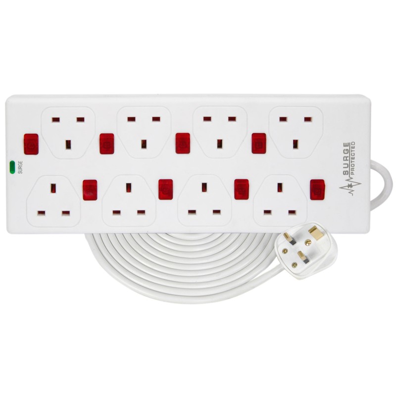 Mercury 8-Gang Power Extension 2.0m with Switches & Surge Protection 429.797UK — Buy in Cyprus with Fast Delivery