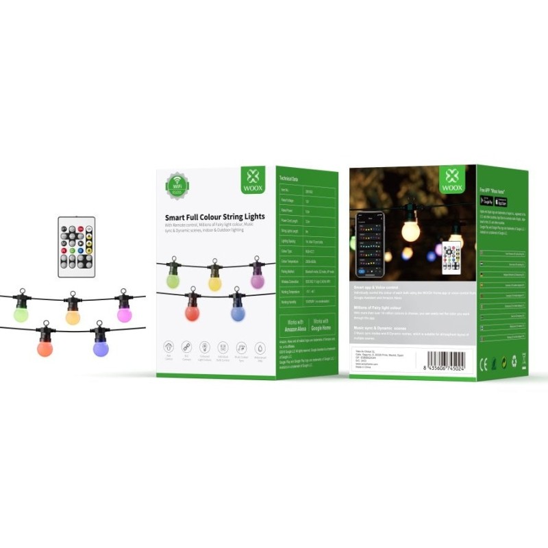 WOOX Smart LED Decorative String Light Bulbs - R5195 - IP65 RGB & CCT 9.0m Includes Remote Control