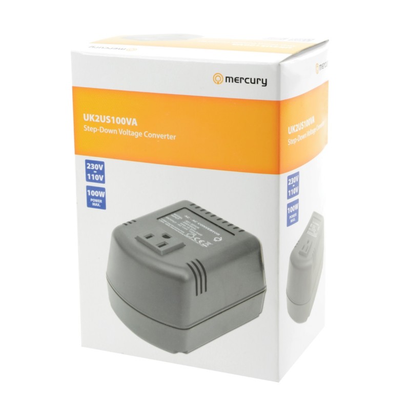Mercury UK2US100VA US to UK Voltage Converter 230V-110V 100W - 651.004UK - US to UK Voltage Converter 230V-110V 100W
