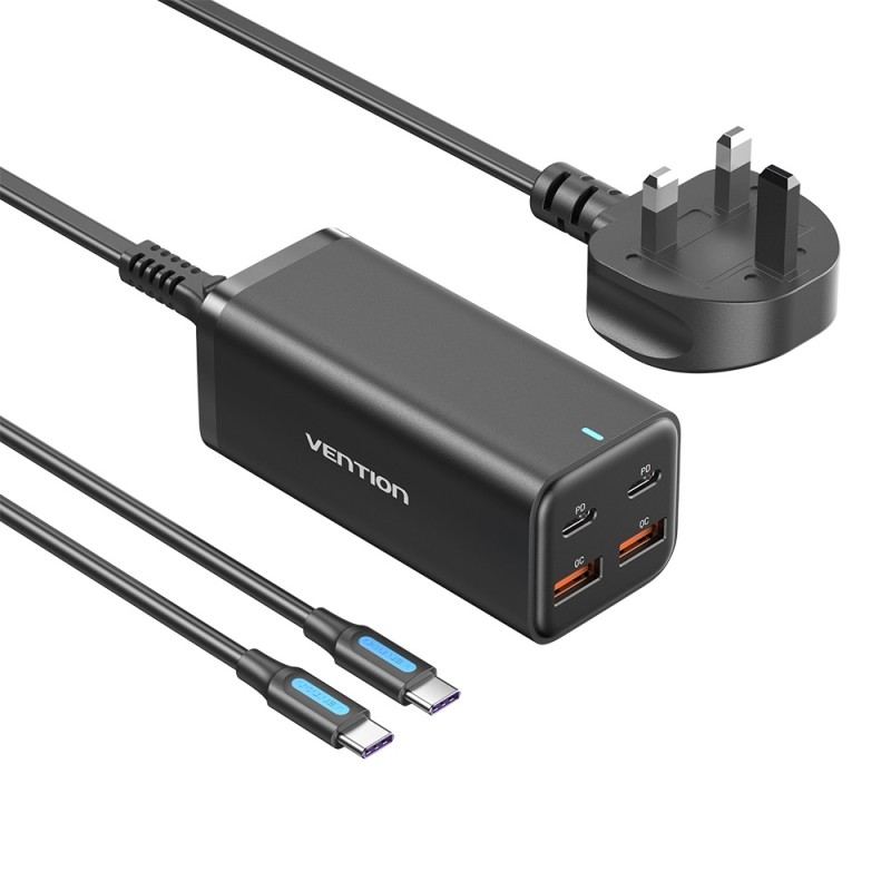 Vention Charger Desktop Station 100W 2xC 2xA+240W Cable Black - FBSBG-UK - 100W 2xC 2xA+240W Cable Black