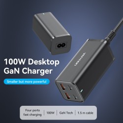 Vention Charger Desktop Station 100W 2xC 2xA+240W Cable Black - FBSBG-UK - 100W 2xC 2xA+240W Cable Black