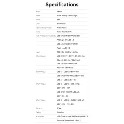 Vention Charger Desktop Station 100W 2xC 2xA+240W Cable Black - FBSBG-UK - 100W 2xC 2xA+240W Cable Black
