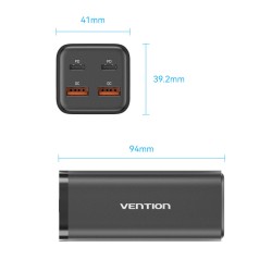 Vention Charger Desktop Station 100W 2xC 2xA+240W Cable Black - FBSBG-UK - 100W 2xC 2xA+240W Cable Black