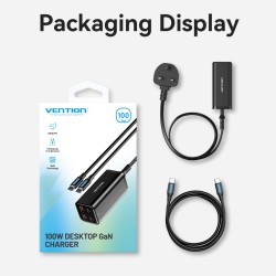 Vention Charger Desktop Station 100W 2xC 2xA+240W Cable Black - FBSBG-UK - 100W 2xC 2xA+240W Cable Black