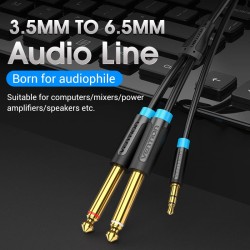 Vention Audio - BACBI - 3.5mm M to 2x6.3mm M Cable 3.0m — Buy in Cyprus with Fast Delivery