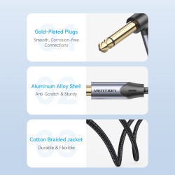 Vention AUDIO - BKEHJ - 6.3mm M-M Braided Cable Right Angle 5.0m — Buy in Cyprus with Fast Delivery