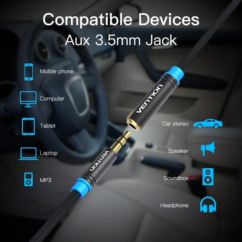 Vention AUDIO Extension Cable - VAB-B06-B500-M - 3.5mm M-F Extension Cable Metal 5.0m — Buy in Cyprus with Fast Delivery