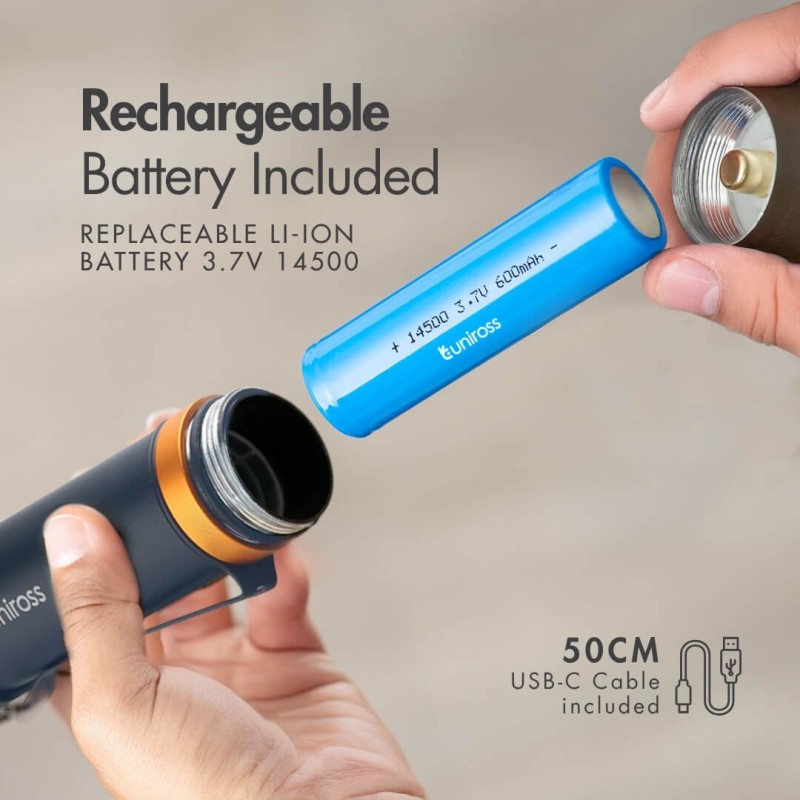 Uniross USB Rechargeable Torch - GX200 - IP44 Waterproof Aluminium 300 lumens 135m Beam — Buy in Cyprus with Fast Delivery