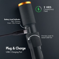 Uniross USB Rechargeable Torch - GX200 - IP44 Waterproof Aluminium 300 lumens 135m Beam — Buy in Cyprus with Fast Delivery